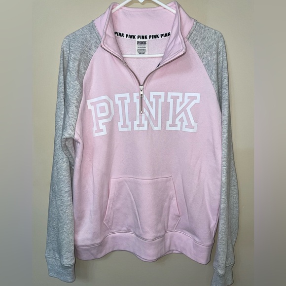 Victoria’s Secret PINK Campus Quarter-Zip Pullover Pink Small New Without Tags - Picture 3 of 5
